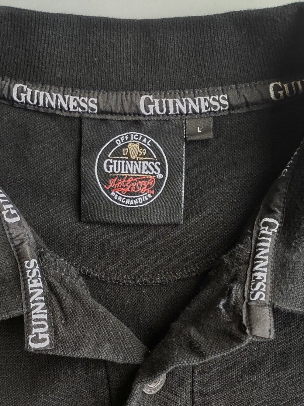 Guinness Ireland Toucan Polo Shirt Men's Large Black w/ Stripes Soccer Football - Picture 10 of 12